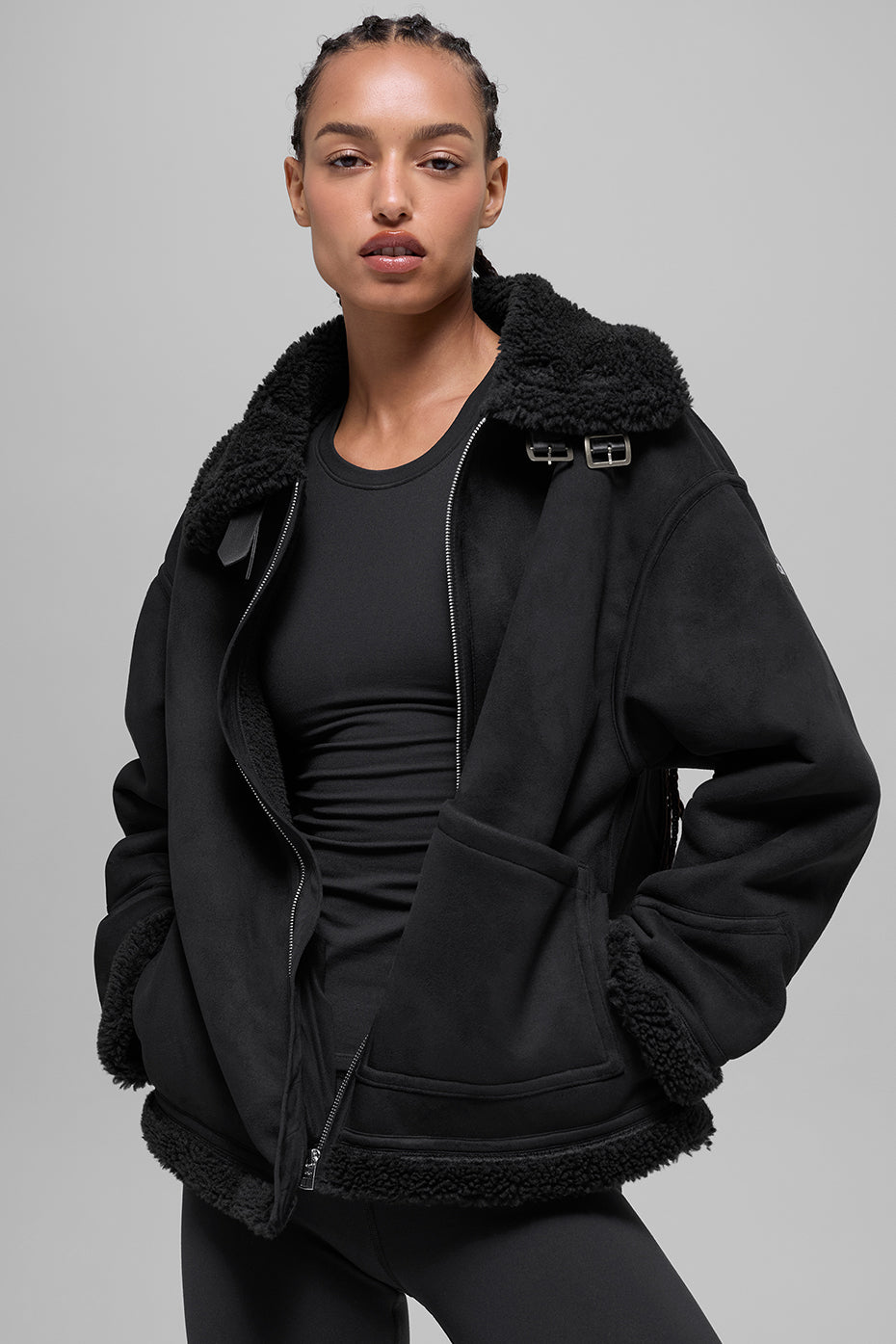 Faux Shearling Grand Jacket - Black--3