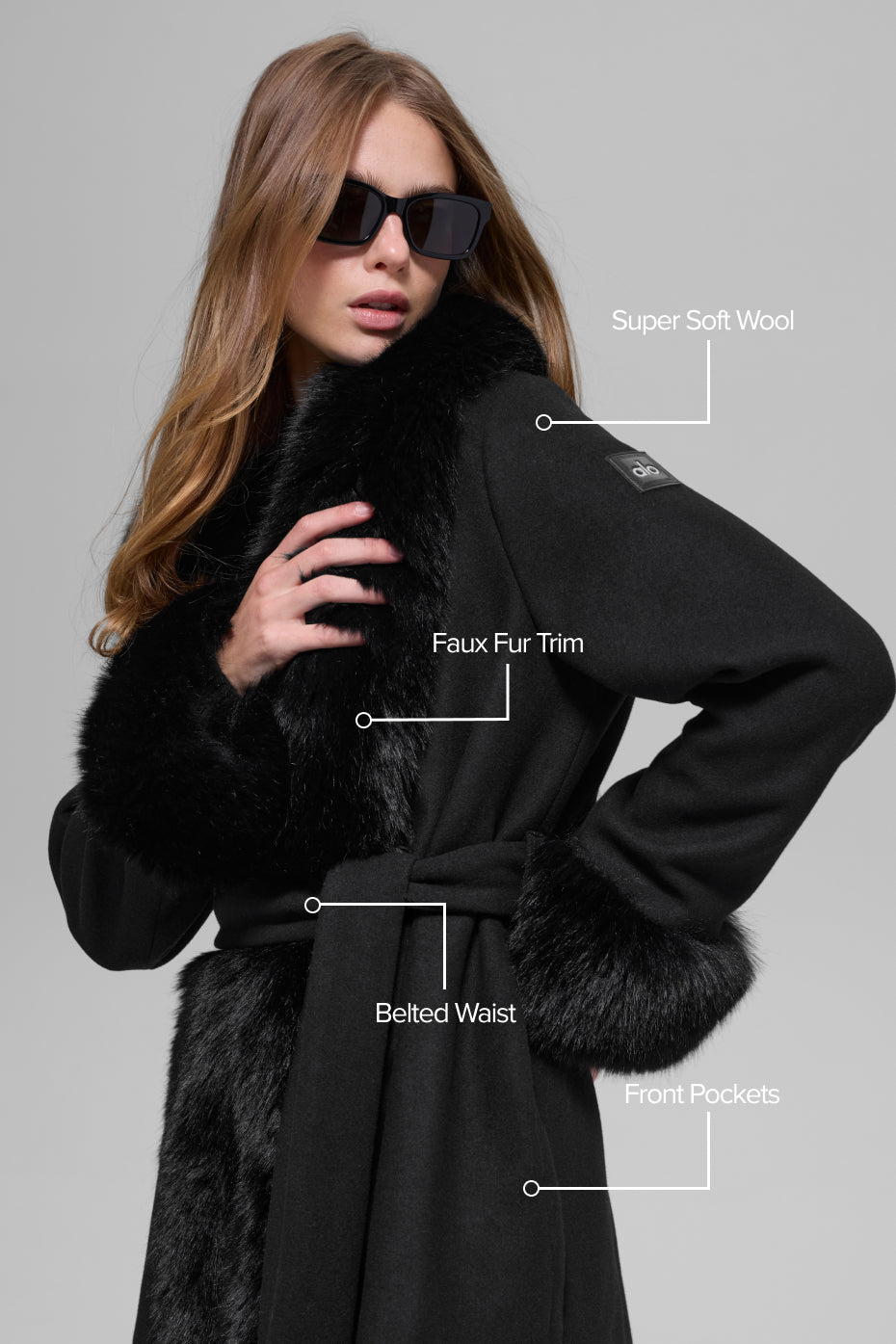 Faux Fur Trimmed Longline Coat - Black--1