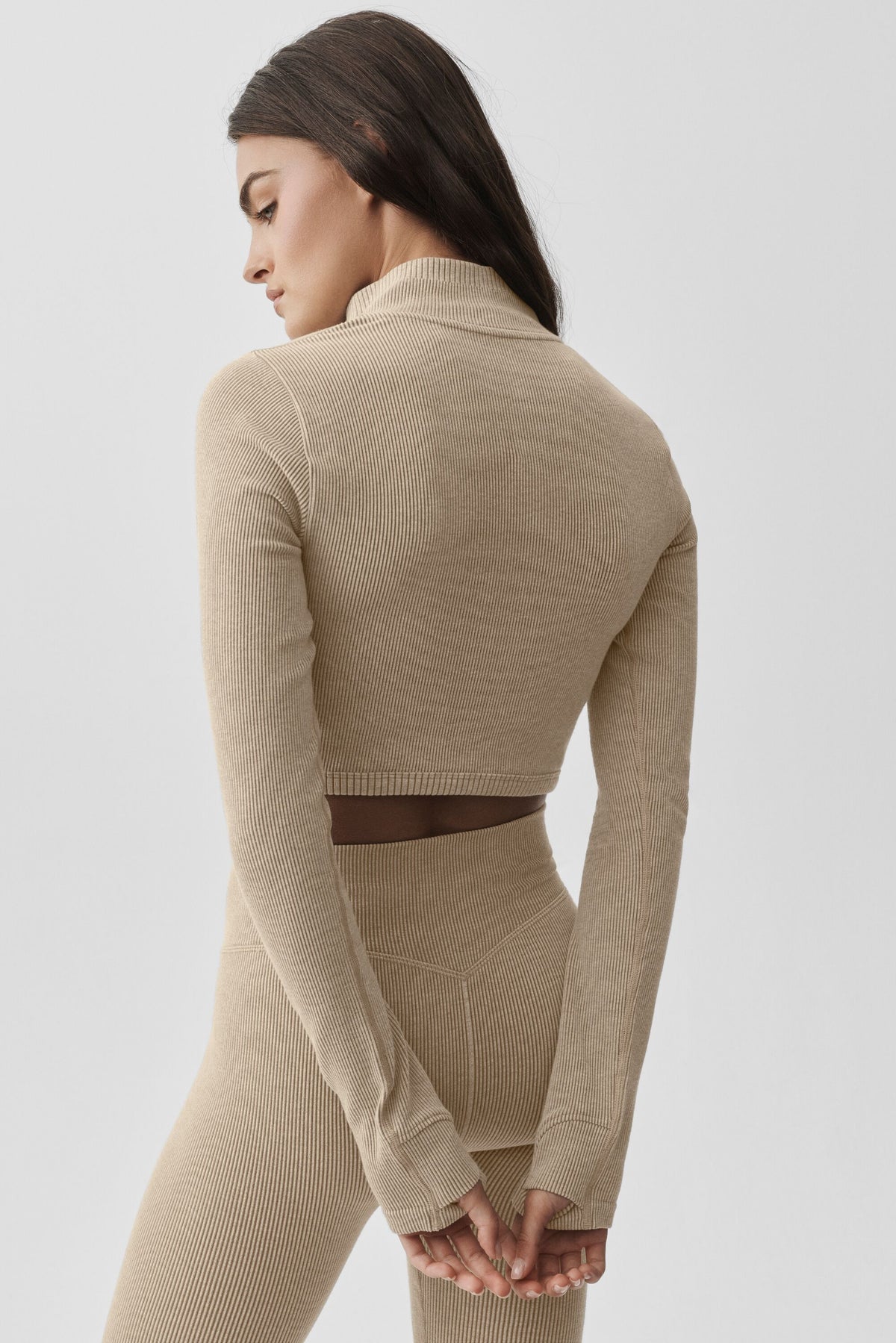 Seamless Two Tone Rib Jacket - Gravel Heather--2
