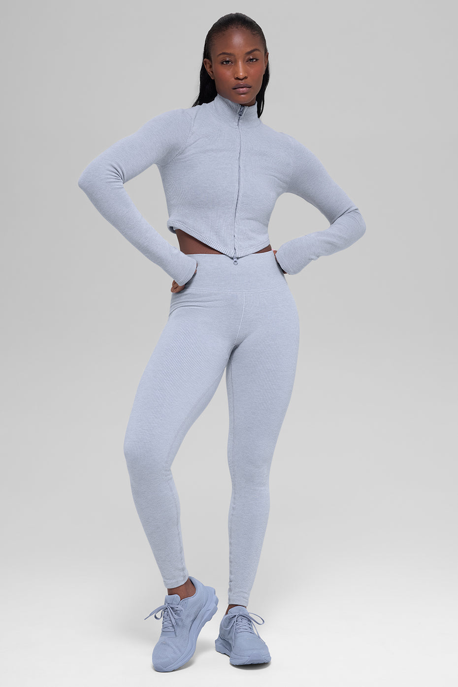 Seamless Two Tone Rib Jacket - Winter Frost Heather--3