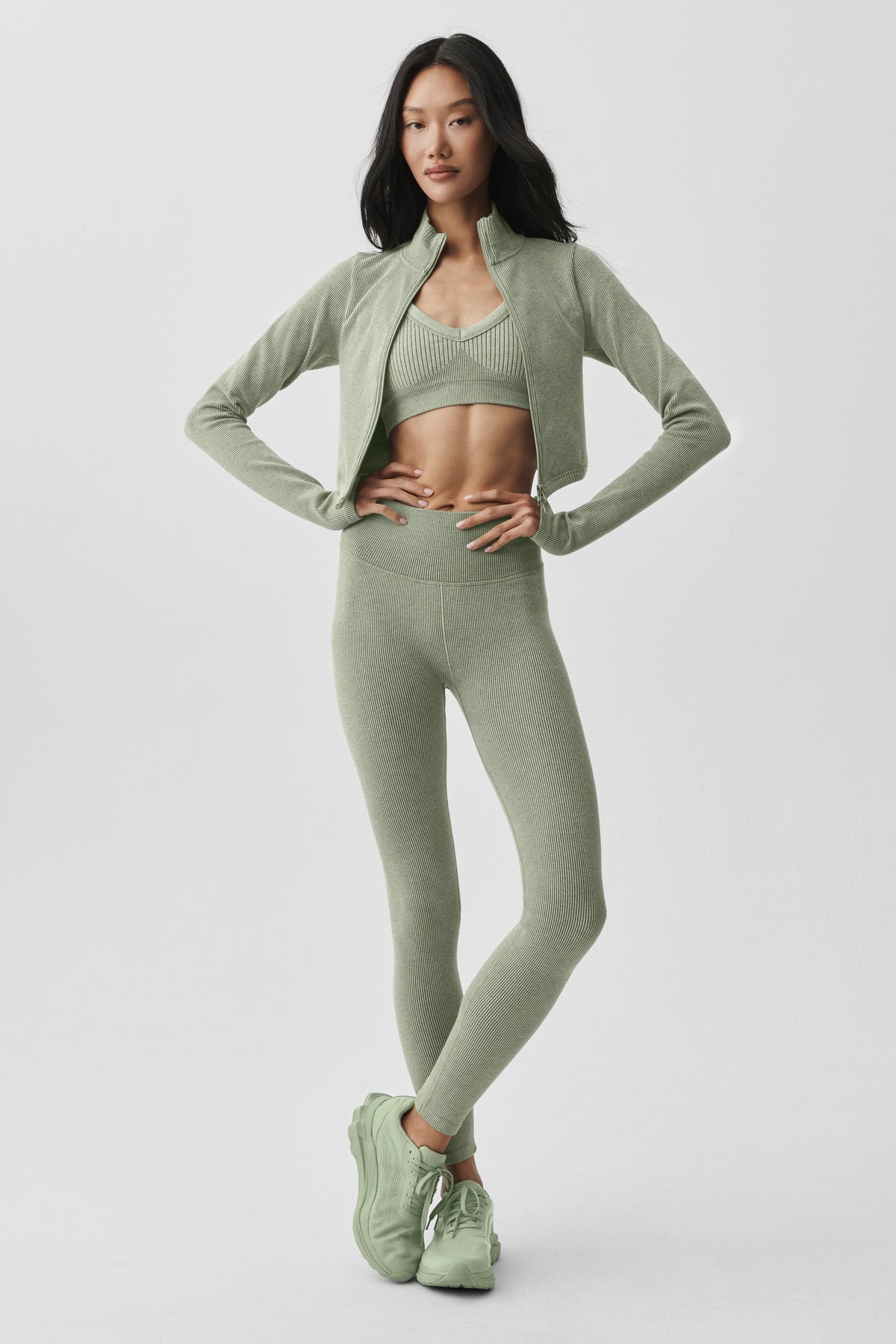Seamless Two Tone Rib Jacket - Dune Grass Heather--6