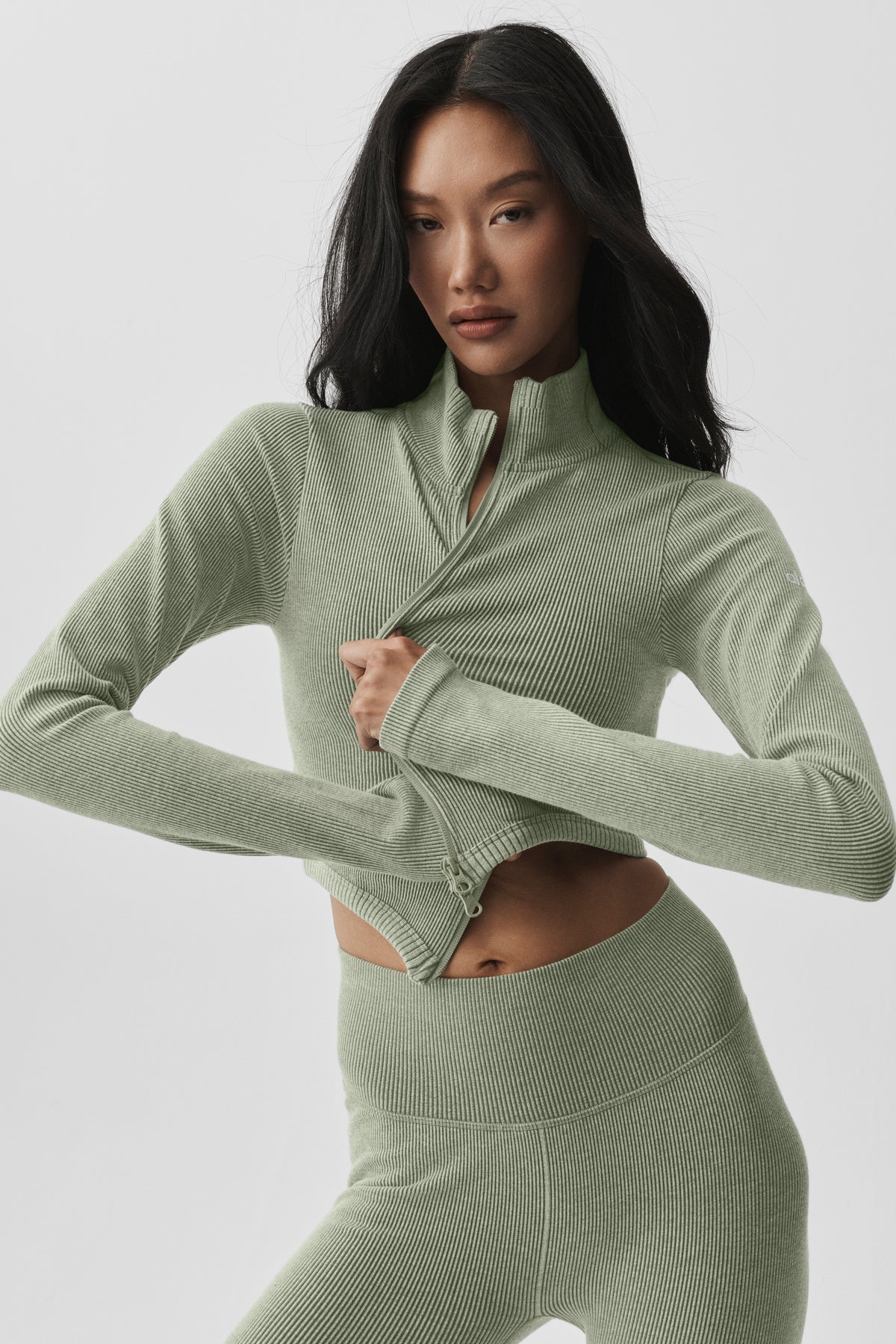Seamless Two Tone Rib Jacket - Dune Grass Heather--4