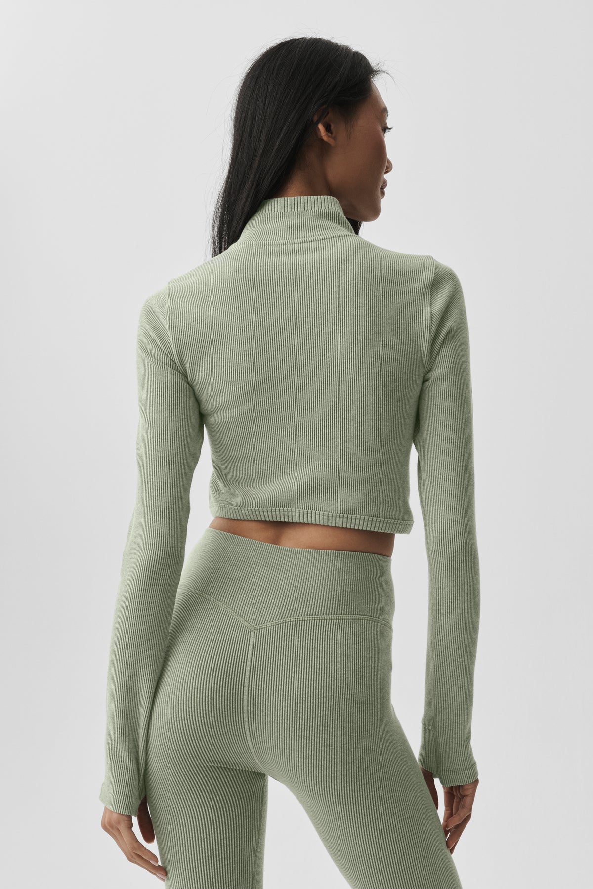 Seamless Two Tone Rib Jacket - Dune Grass Heather--2