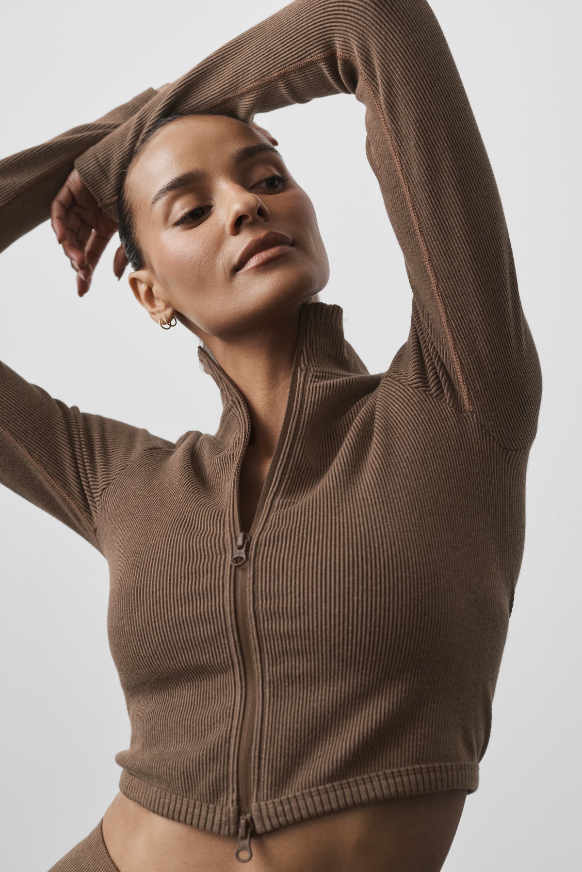 Seamless Two Tone Rib Jacket - Java Brown--4
