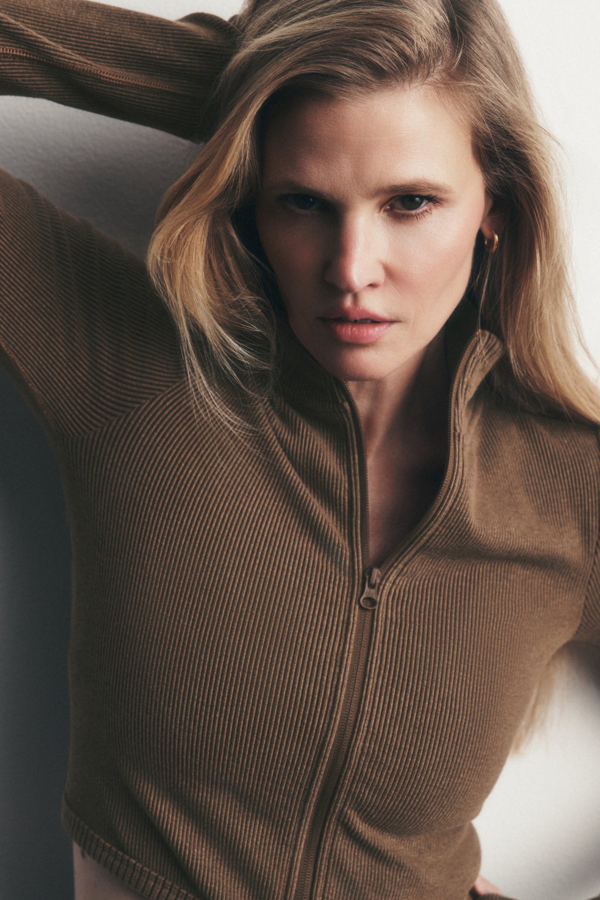Seamless Two Tone Rib Jacket - Java Brown--0