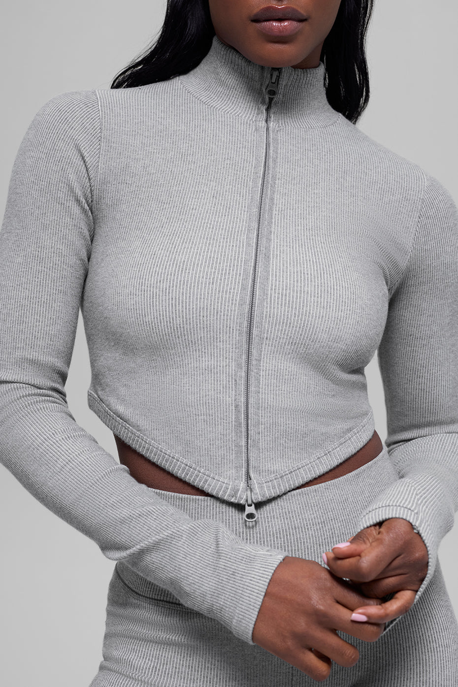 Seamless Two Tone Rib Jacket - Light Misty Grey Heather--0