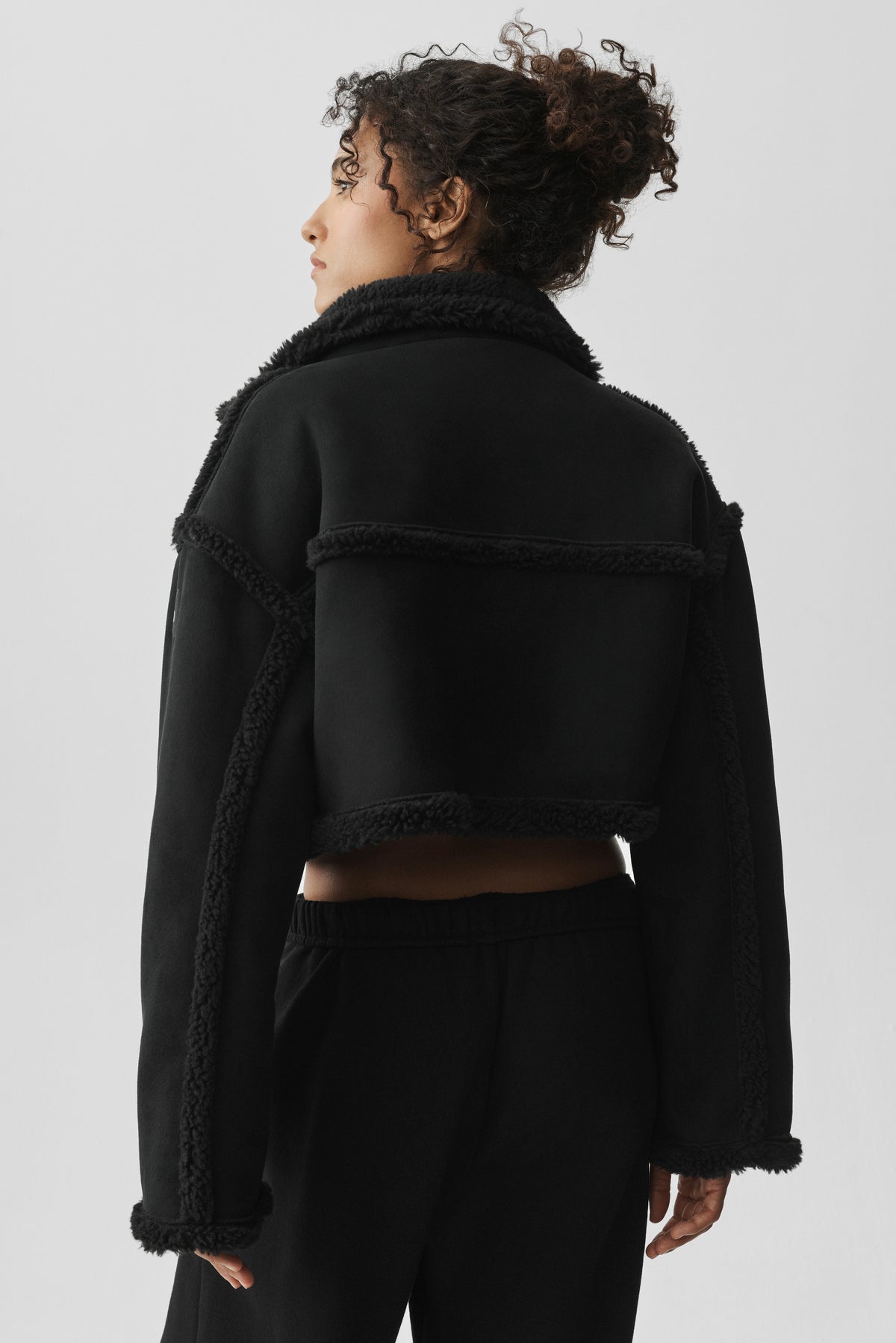 Faux Shearling Snowfall Cropped Jacket - Black--1