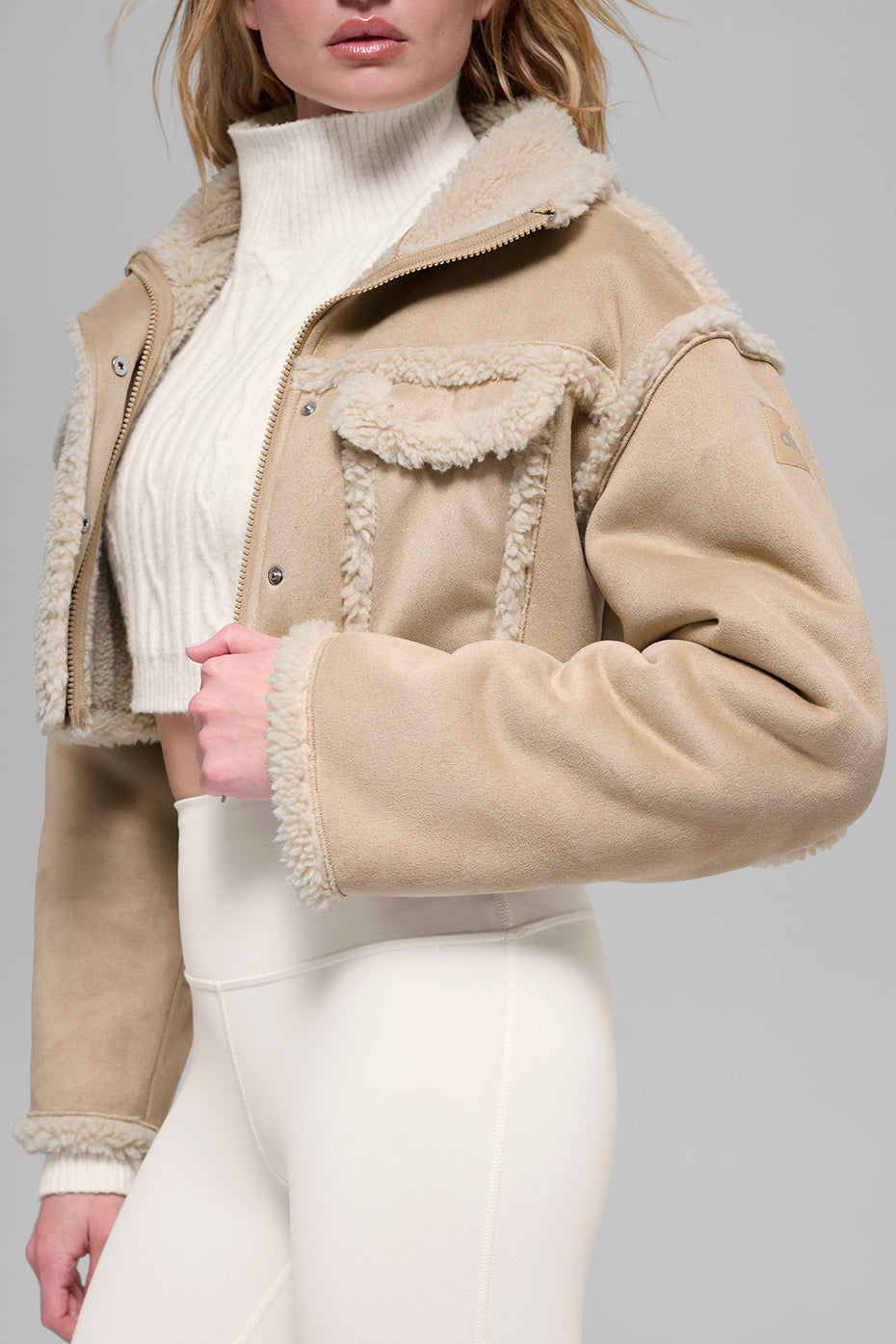 Faux Shearling Snowfall Cropped Jacket - Woodland Tan--1