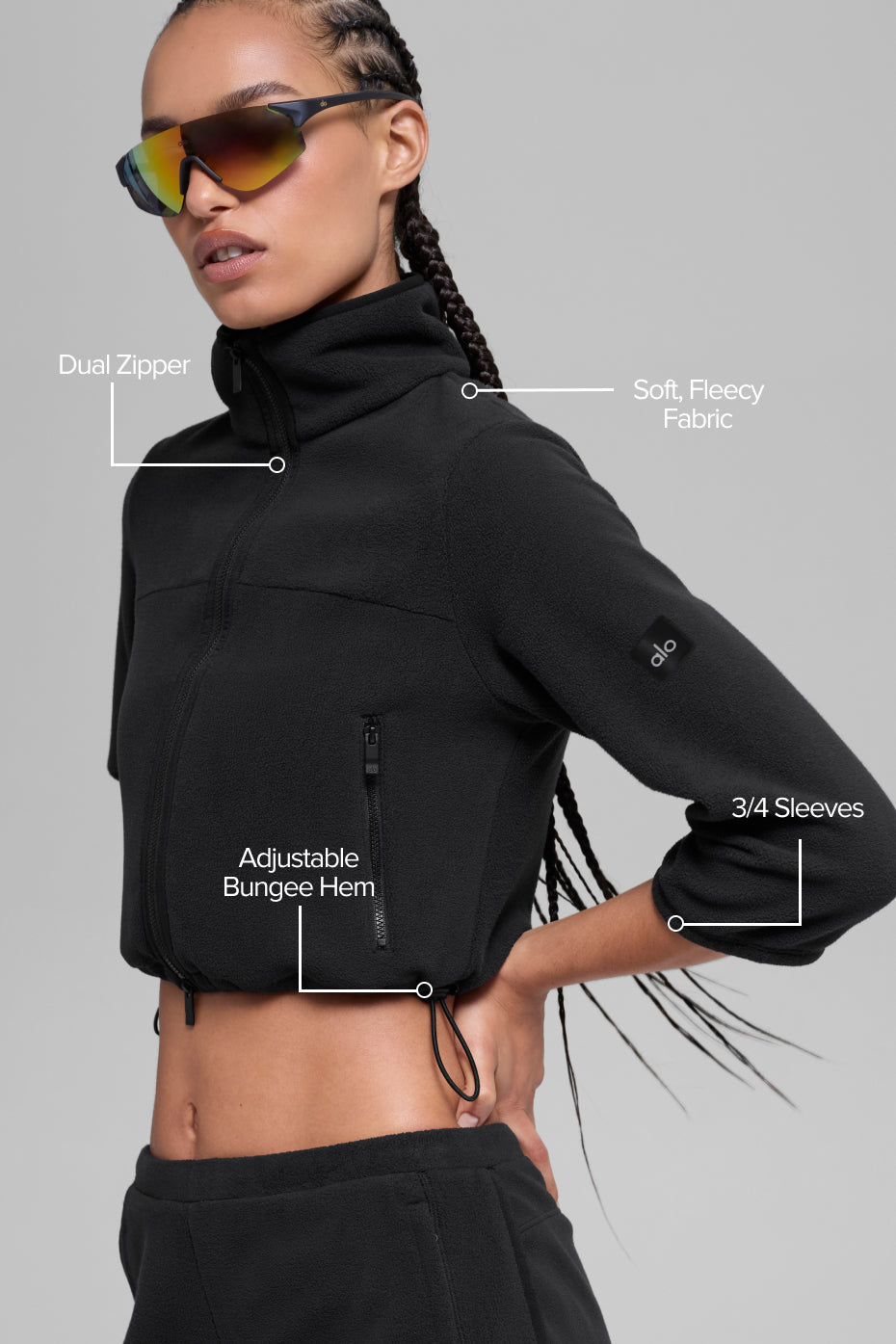 Polar Fleece Retreat Cropped Jacket - Black--1