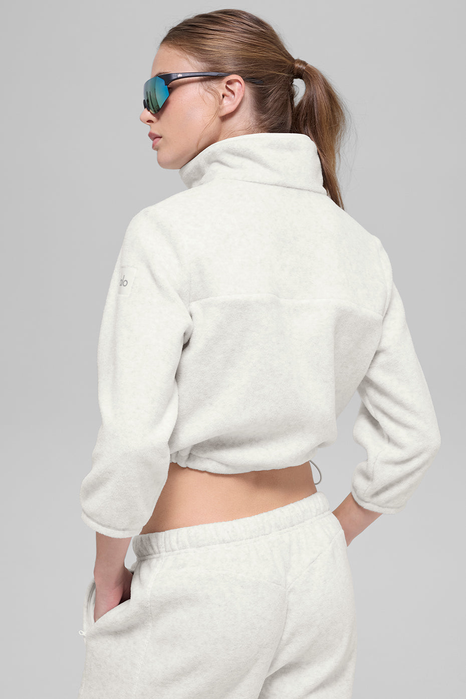 Polar Fleece Retreat Cropped Jacket - White Heather Grey--4