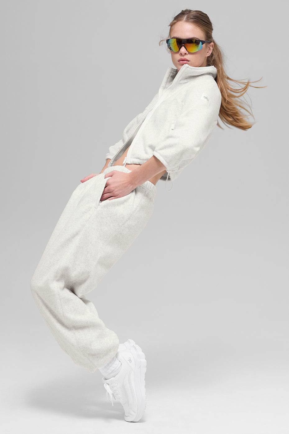 Polar Fleece Retreat Cropped Jacket - White Heather Grey--3
