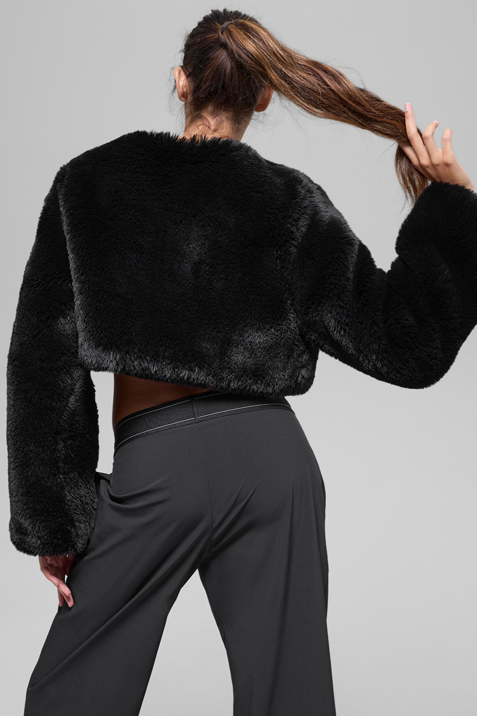 Faux Fur Chic Cropped Jacket - Black--2