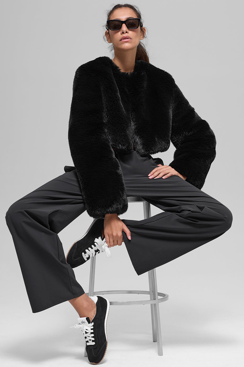 Faux Fur Chic Cropped Jacket - Black--3