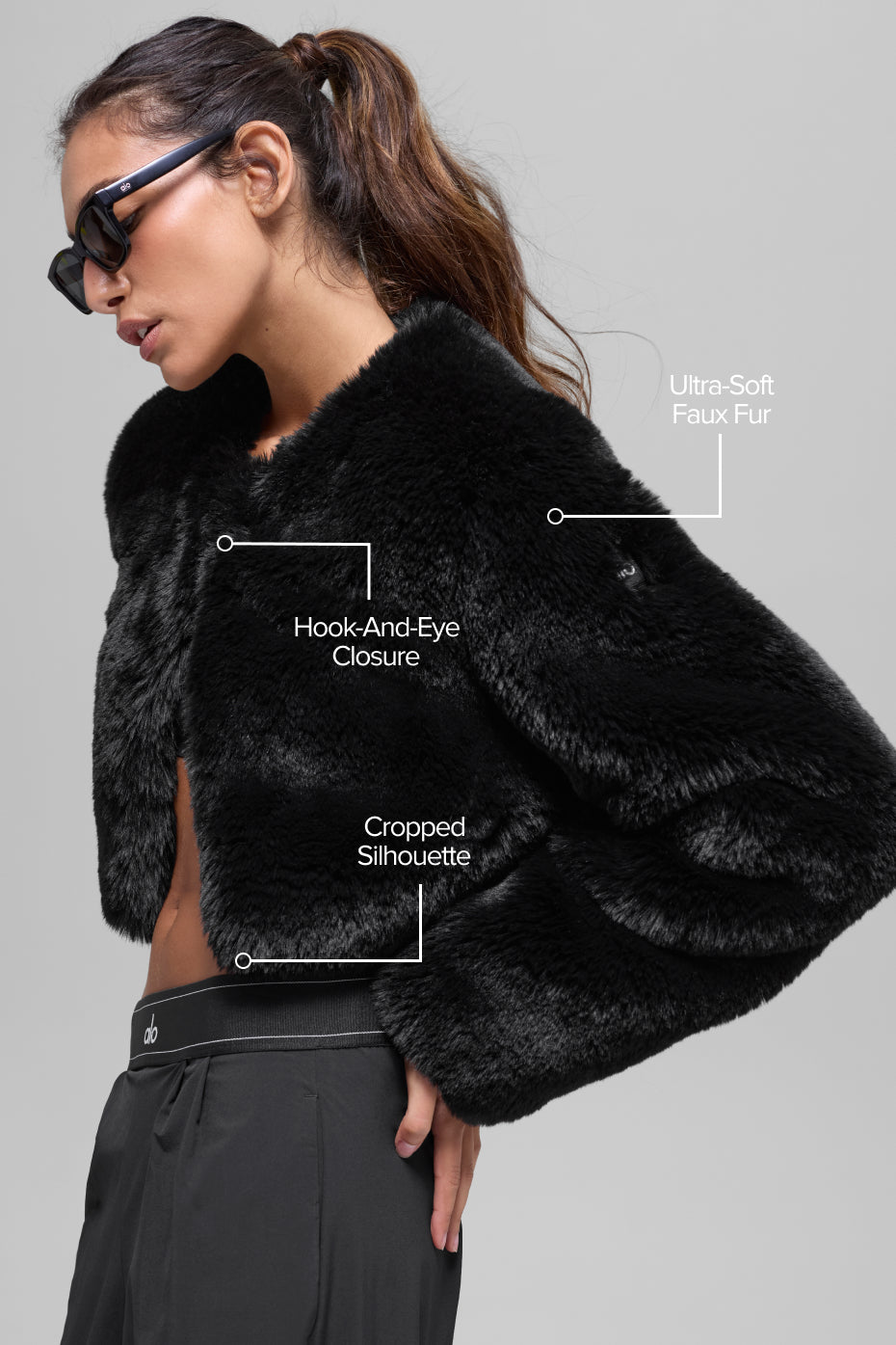 Faux Fur Chic Cropped Jacket - Black--1