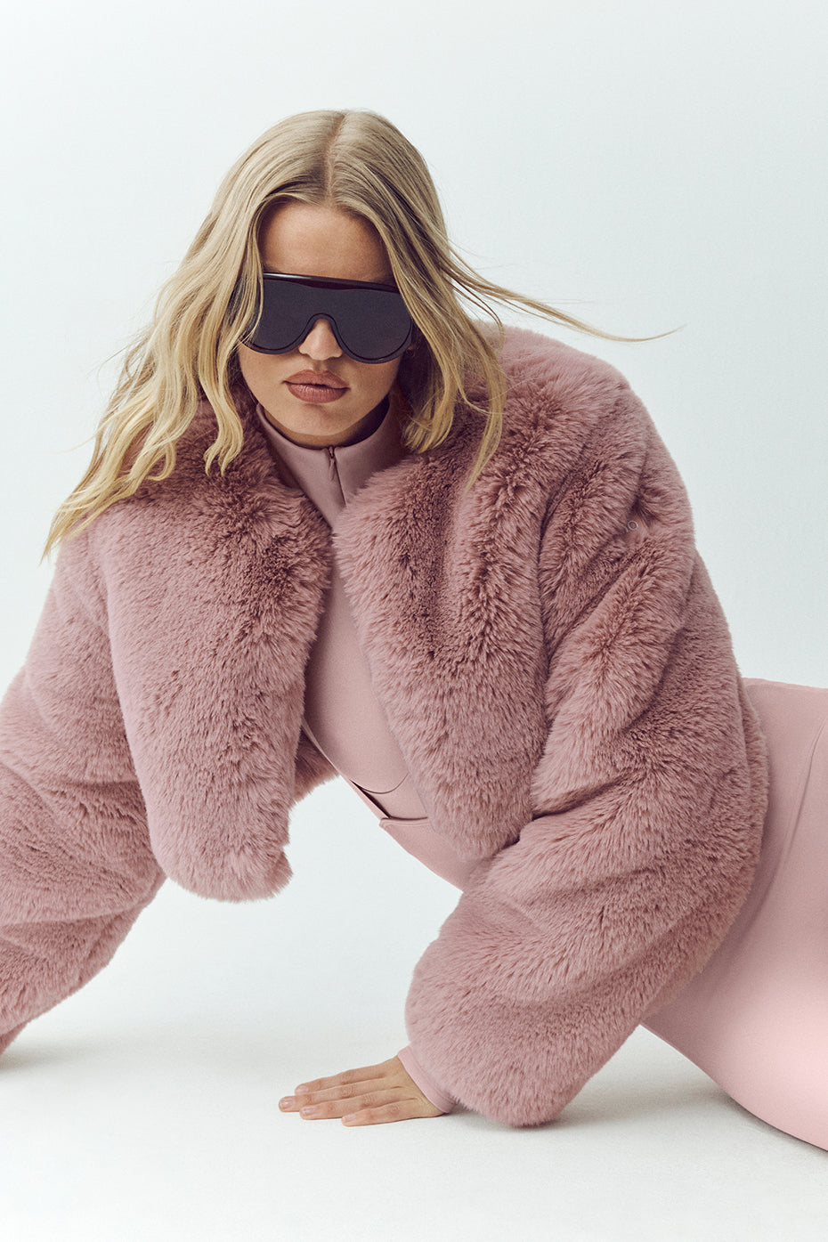 Faux Fur Chic Cropped Jacket - Pink Champagne--2