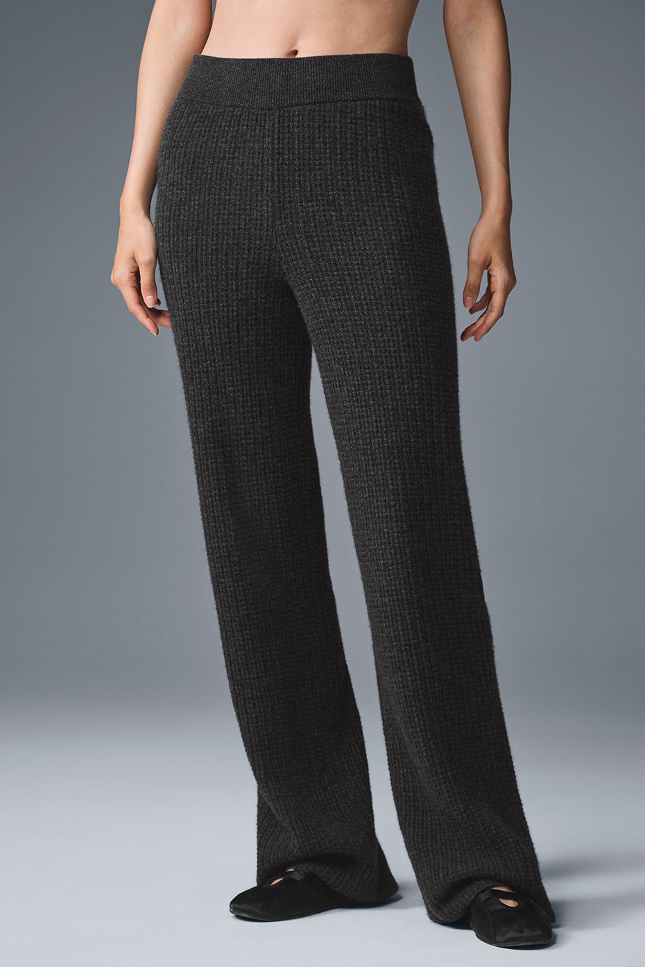 Cashmere High-Waist Plush Waffle Pant - Dark Heather Grey--0