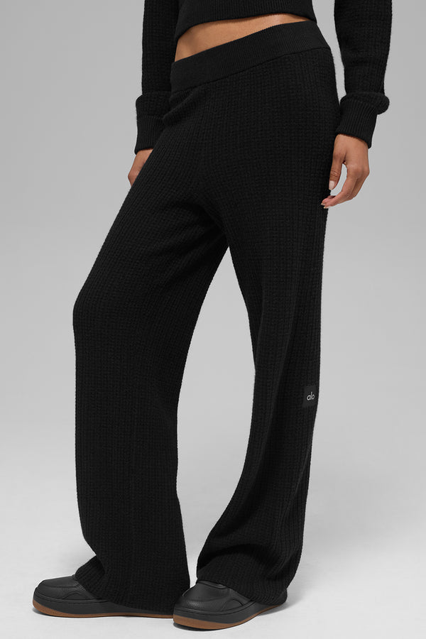 Cashmere High-Waist Plush Waffle Pant - Black