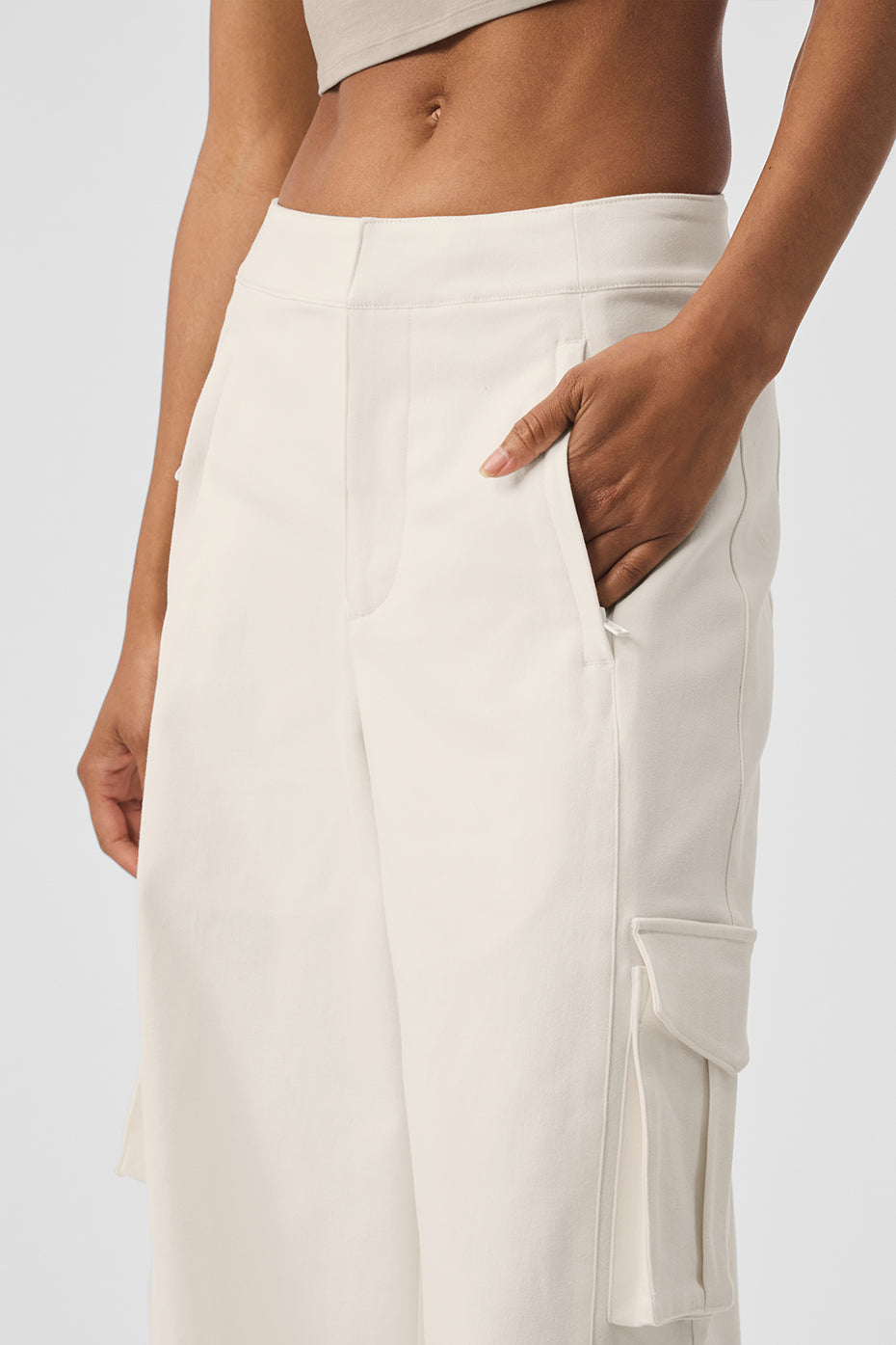 Show Off Cargo Wide Leg Trouser (Long) - Ivory--3