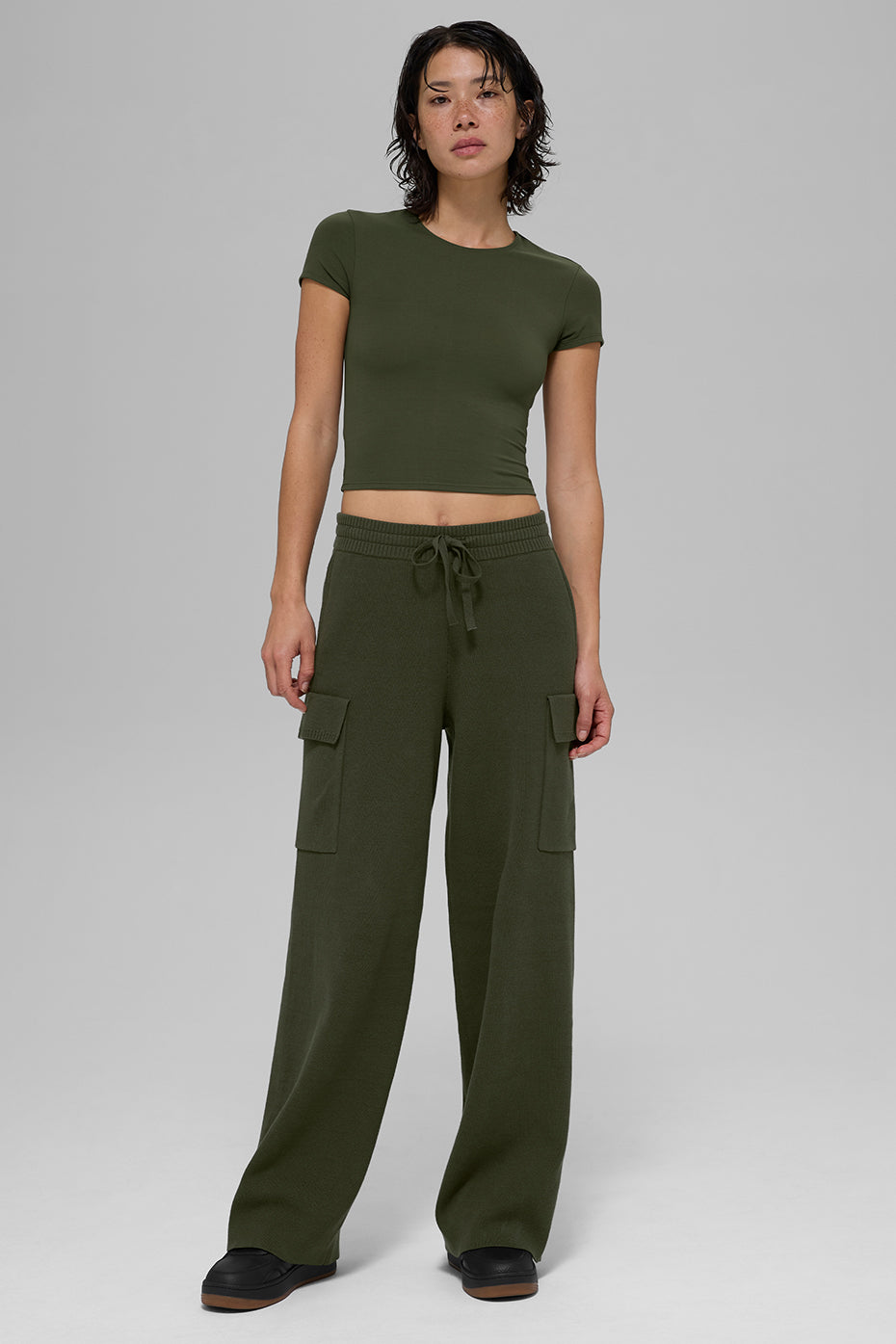 Scholar Knit High-Waist Cargo Pant - Green Olive--3