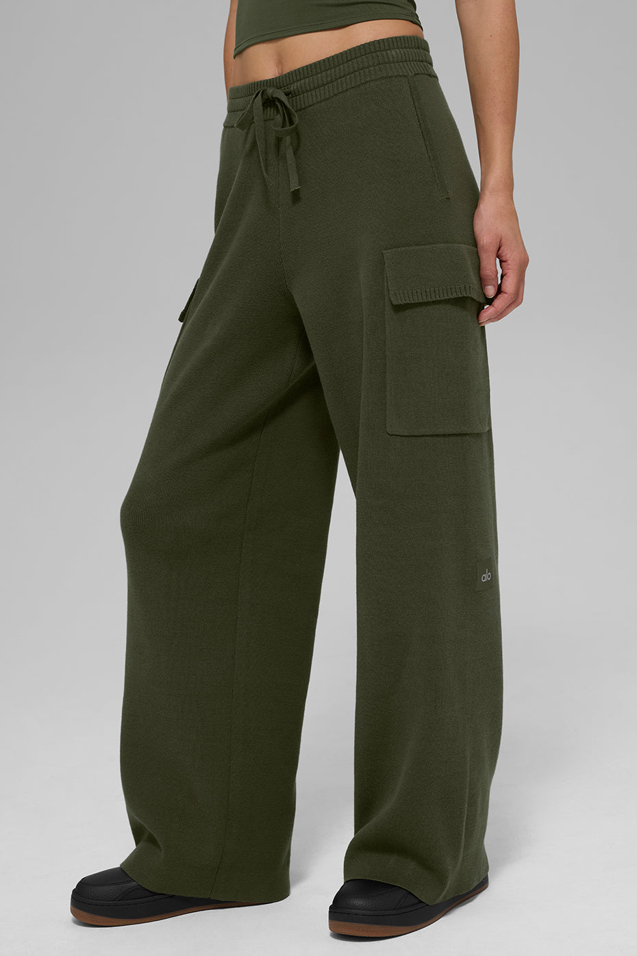 Scholar Knit High-Waist Cargo Pant - Green Olive--0