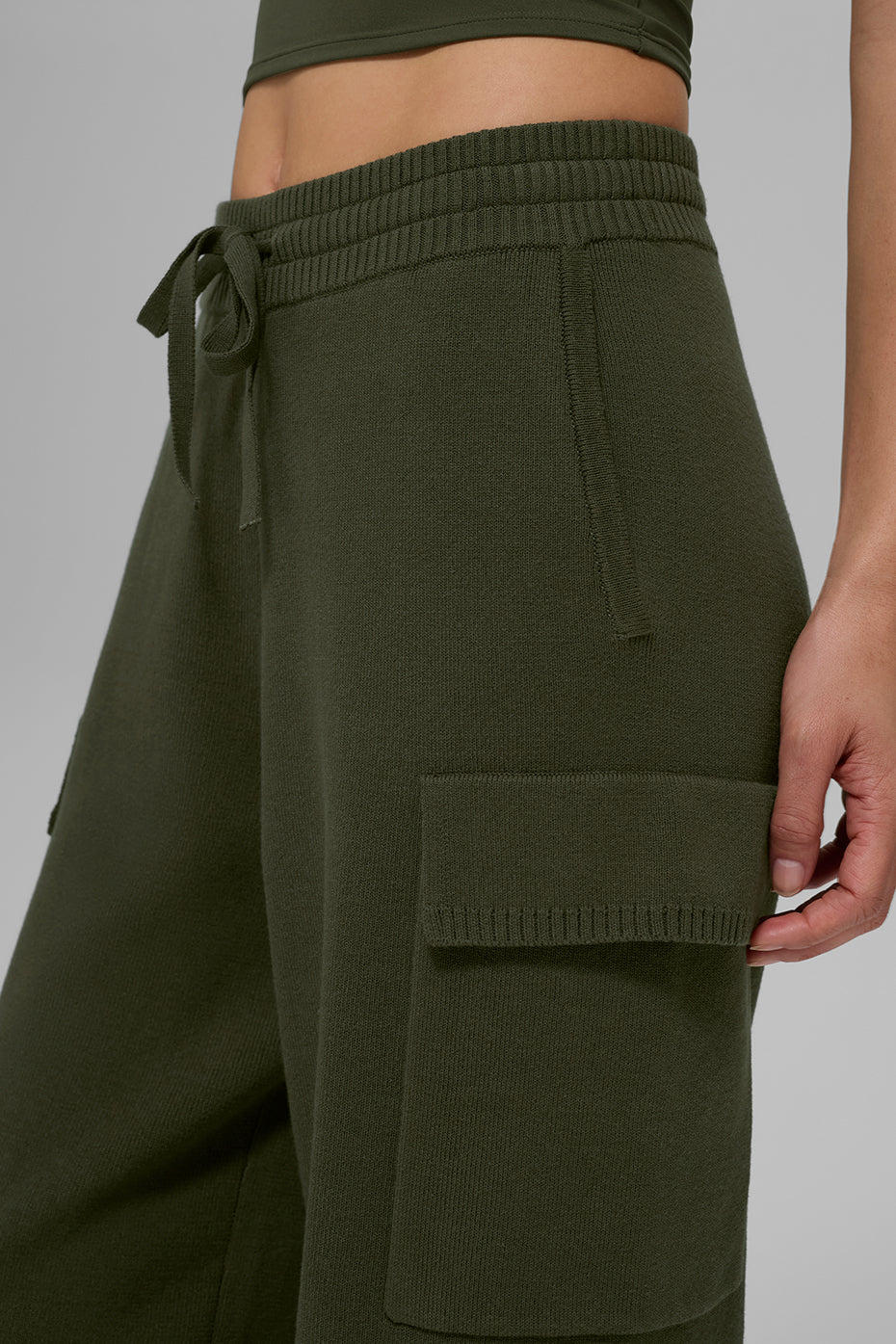 Scholar Knit High-Waist Cargo Pant - Green Olive--2