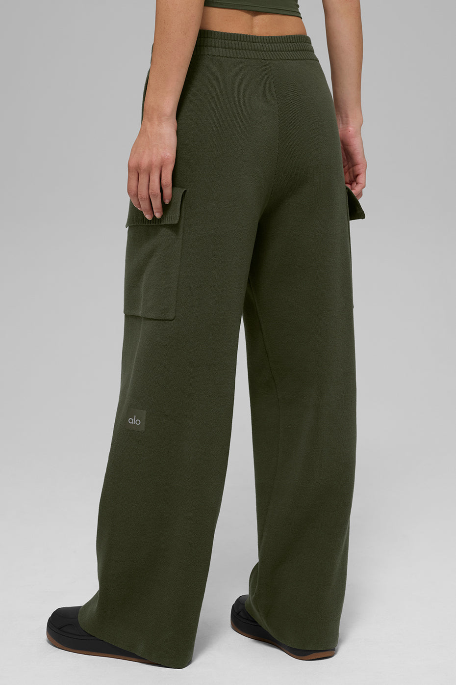 Scholar Knit High-Waist Cargo Pant - Green Olive--1
