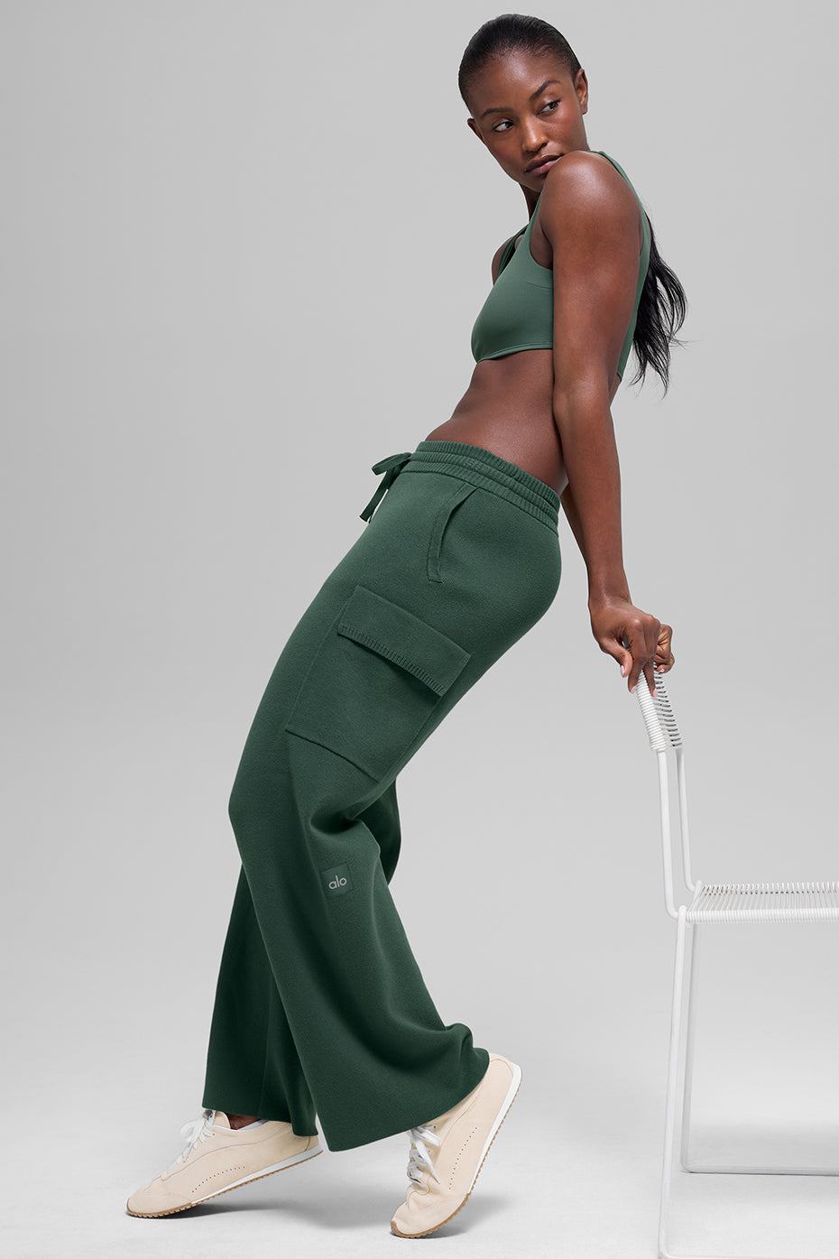 Scholar Knit High-Waist Cargo Pant - Clover Green--4