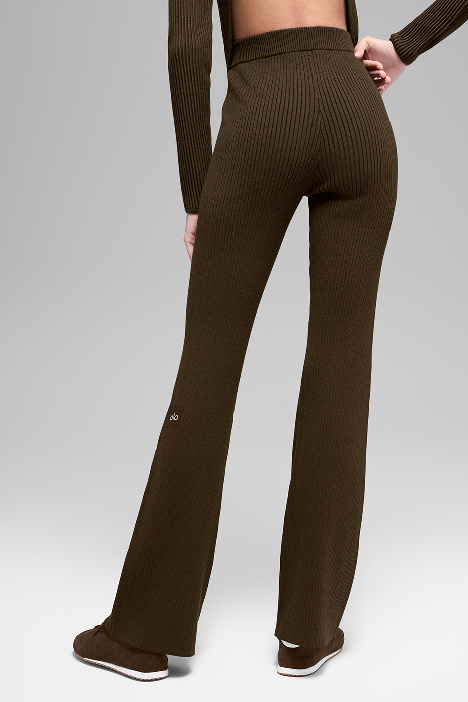 Denim Knit High-Waist Flare Pant - Espresso/Black--2