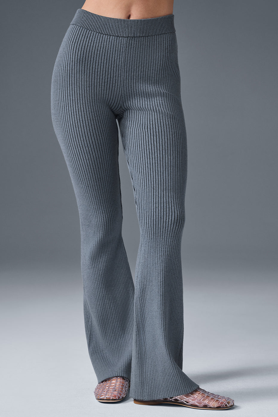 Denim Knit High-Waist Flare Pant - Steel Grey/Anthracite--0