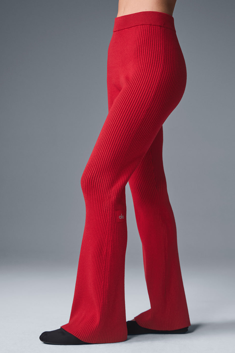Denim Knit High-Waist Flare Pant - Bold Red/Dark Bold Red--2