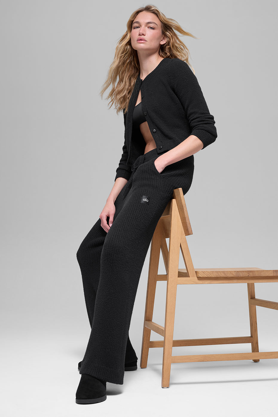 Snuggle Up Sweater High-Waist Wide Leg Pant - Black--4