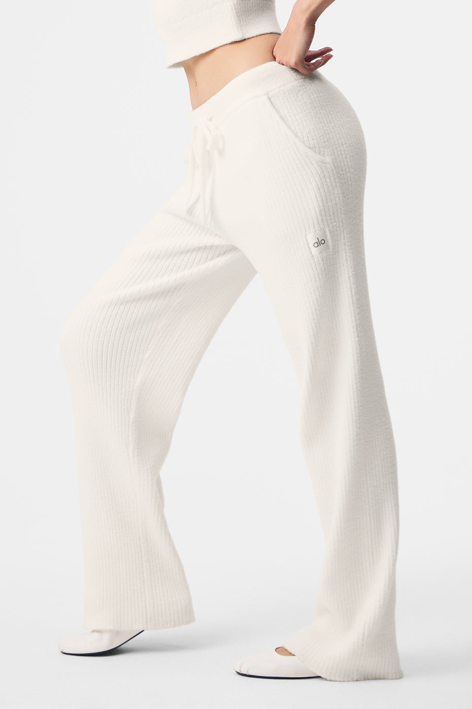 Snuggle Up Sweater High-Waist Wide Leg Pant - Ivory--3