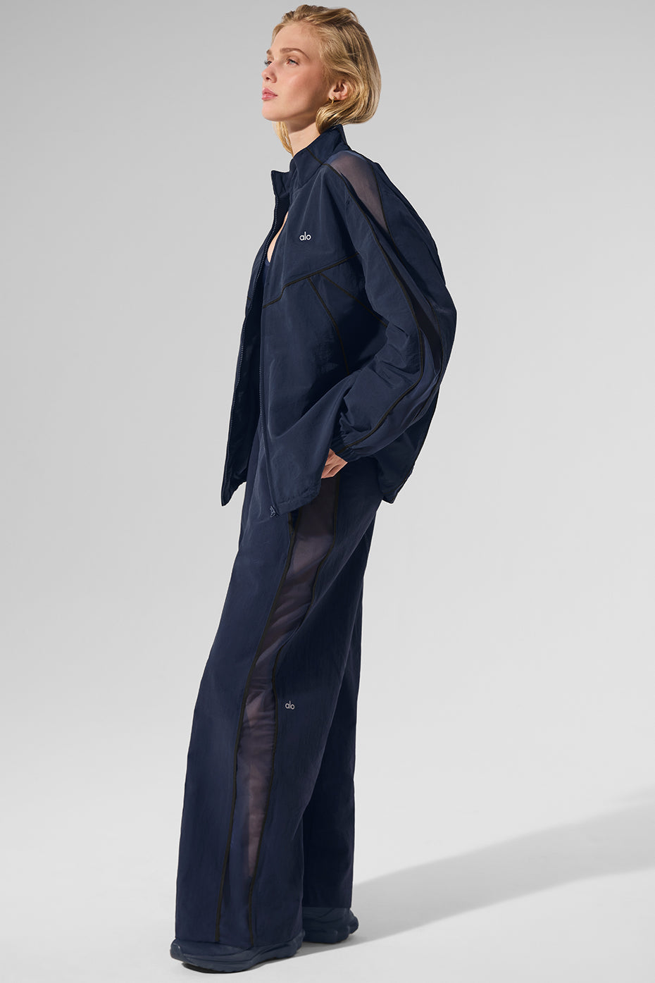High-Waist Origin Wide Leg Track Pant - Navy/Black--3