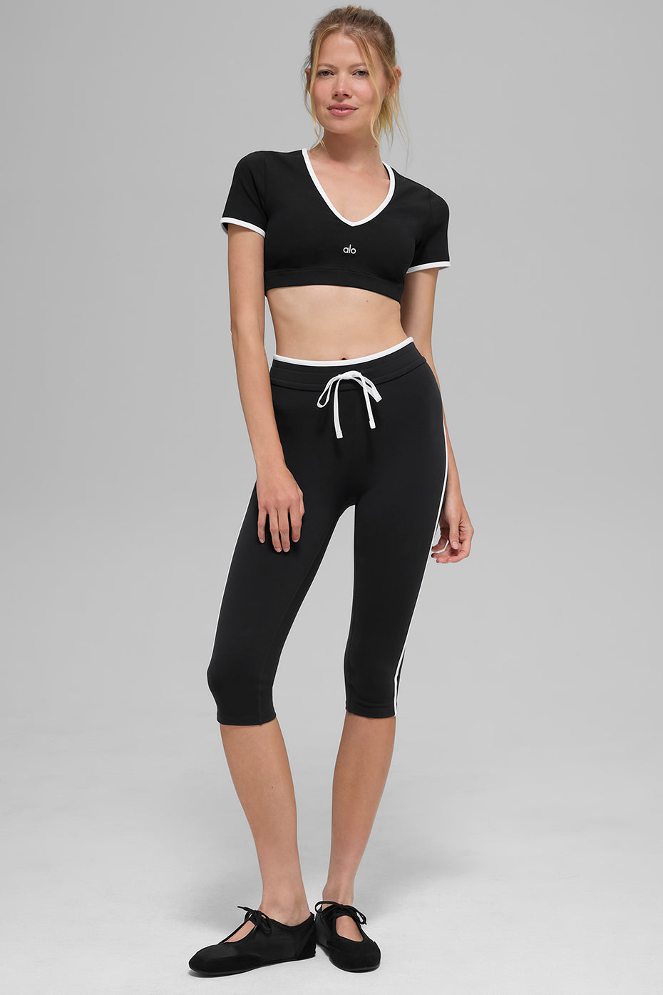 Airbrush High-Waist Race Pace Capri - Black/White--5
