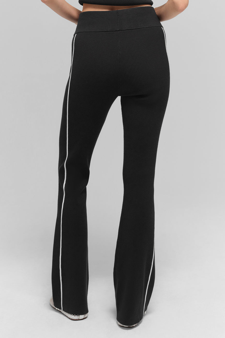 Ribbed Sweater Knit Highline Flare Pant - Black/White--3