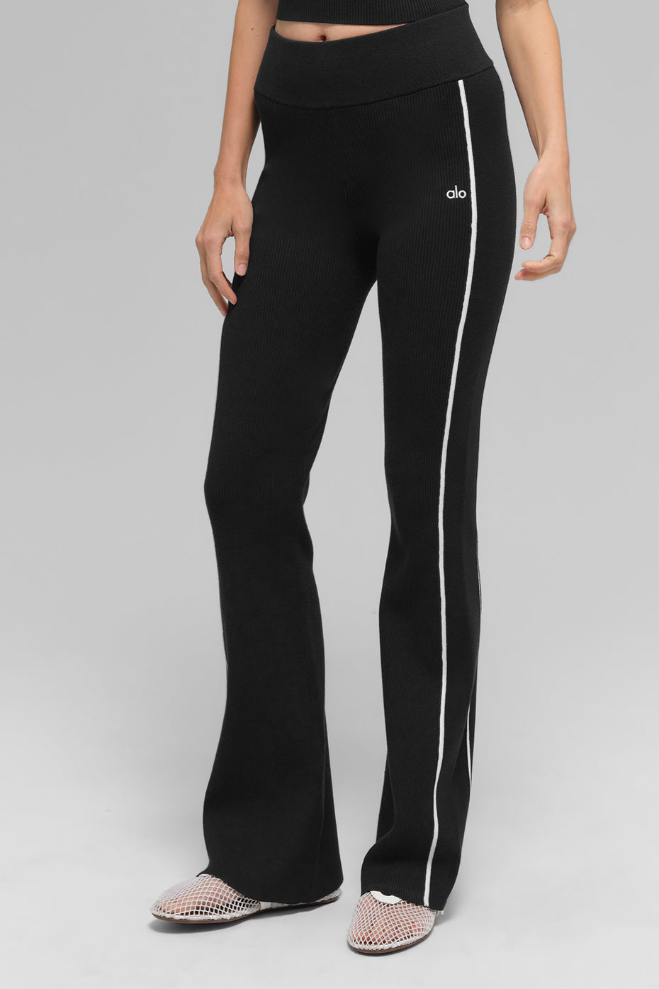Ribbed Sweater Knit Highline Flare Pant - Black/White--0