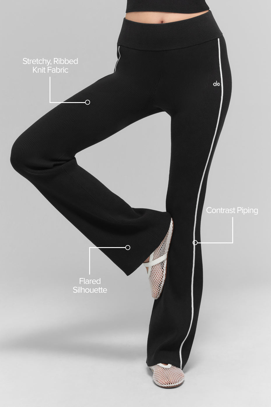Ribbed Sweater Knit Highline Flare Pant - Black/White--1