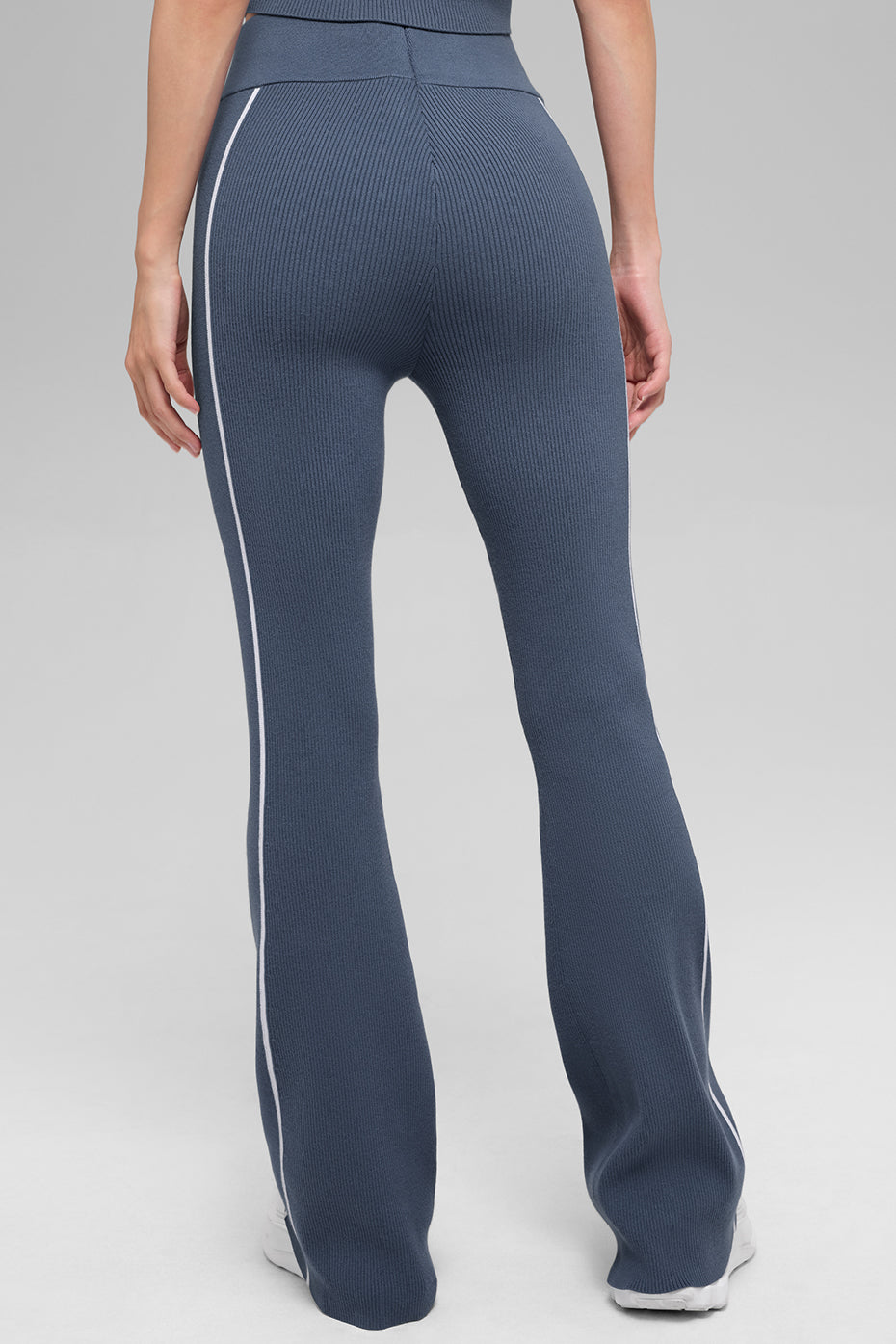 Ribbed Sweater Knit Highline Flare Pant - Bluestone/White--3