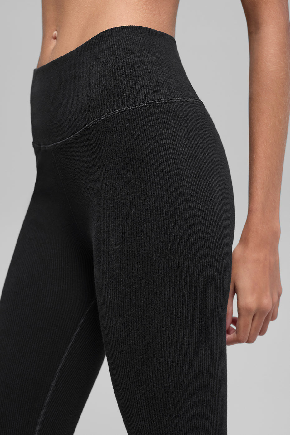 Seamless High-Waist Two Tone Rib Legging - Black--2