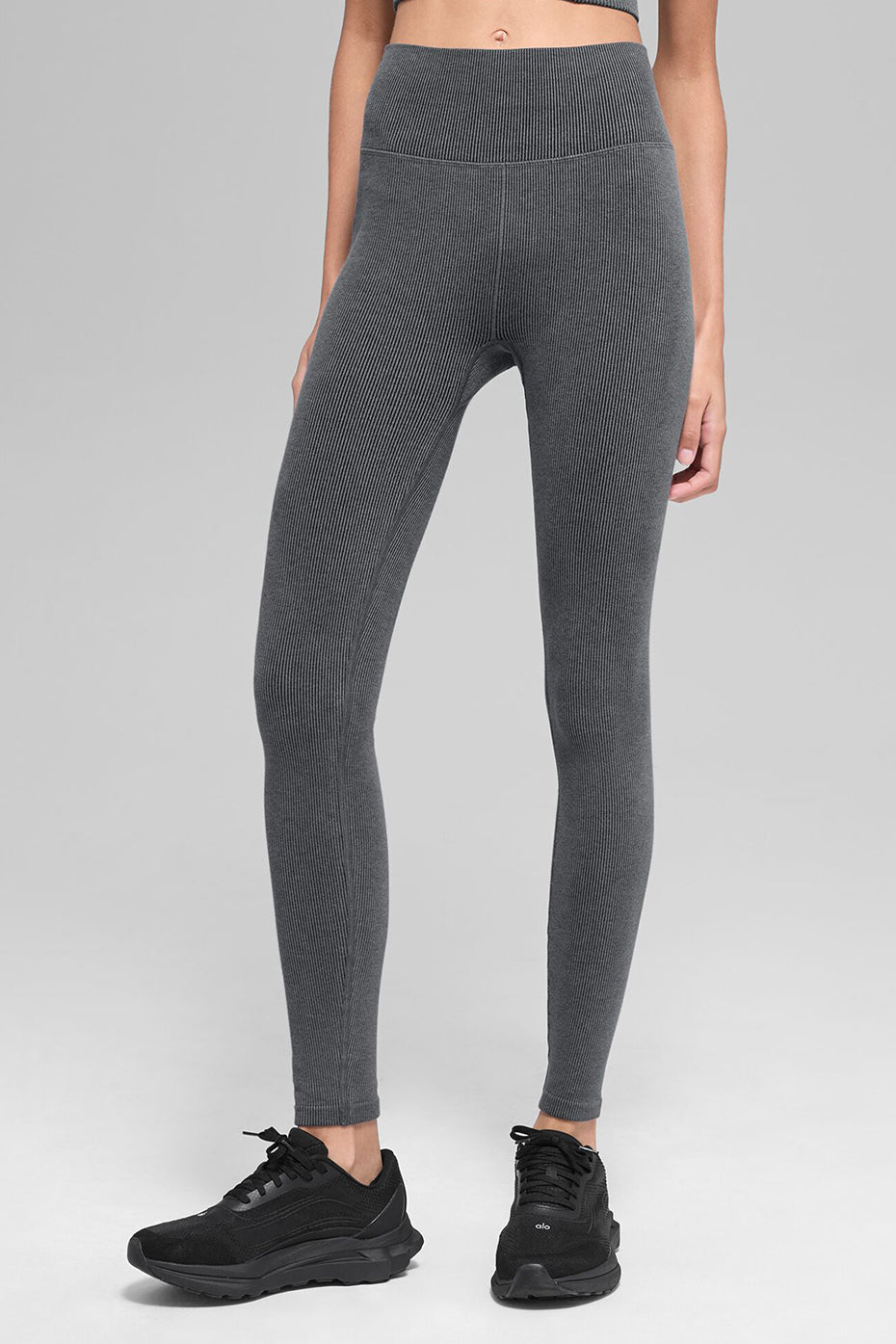 Seamless High-Waist Two Tone Rib Legging - Dark Misty Grey Heather--0
