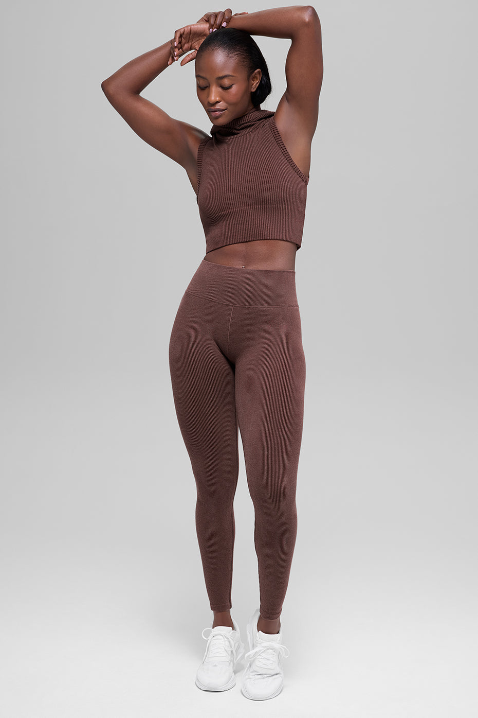 Seamless High-Waist Two Tone Rib Legging - Brownstone Heather--4