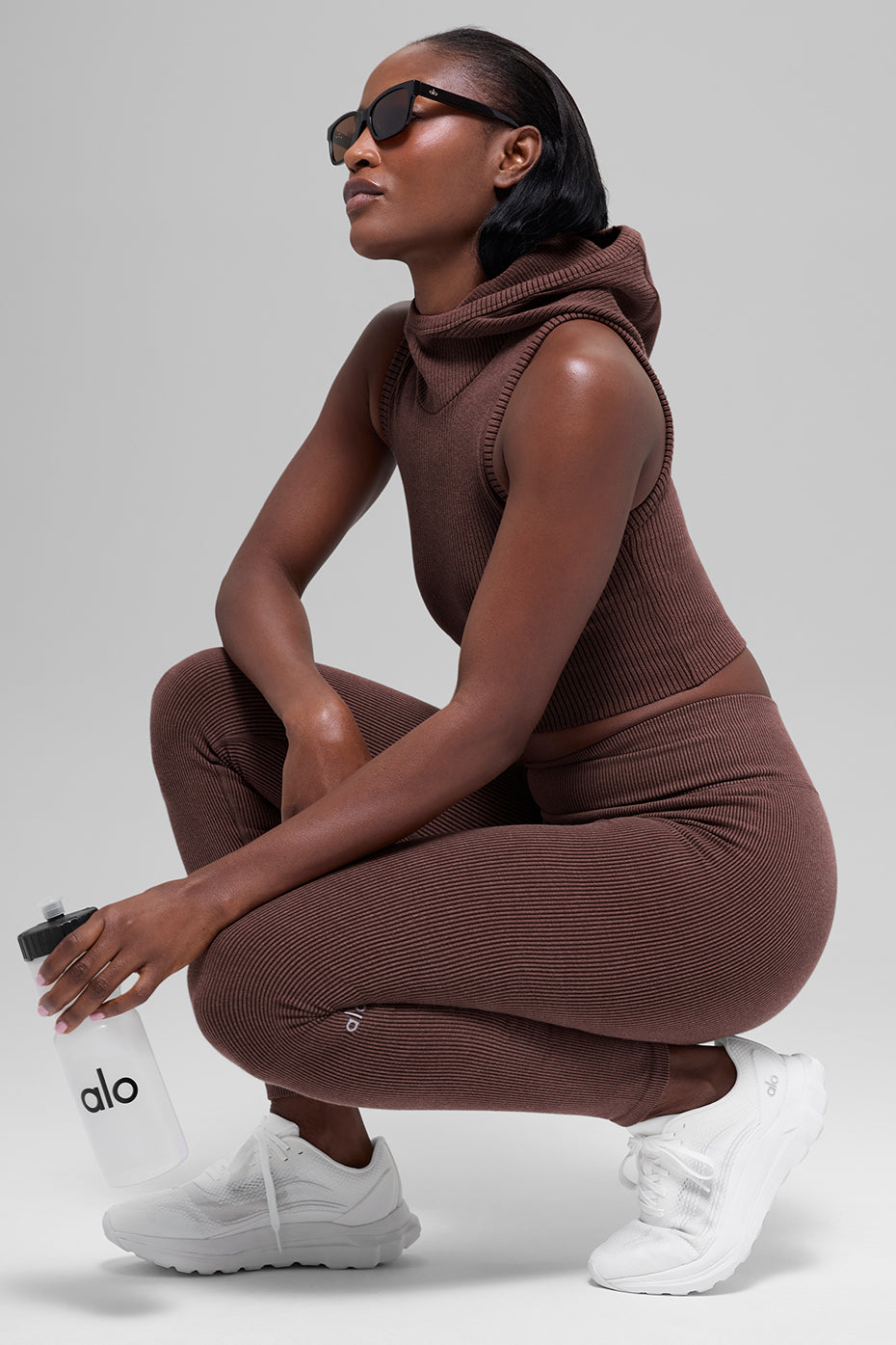 Seamless High-Waist Two Tone Rib Legging - Brownstone Heather--3
