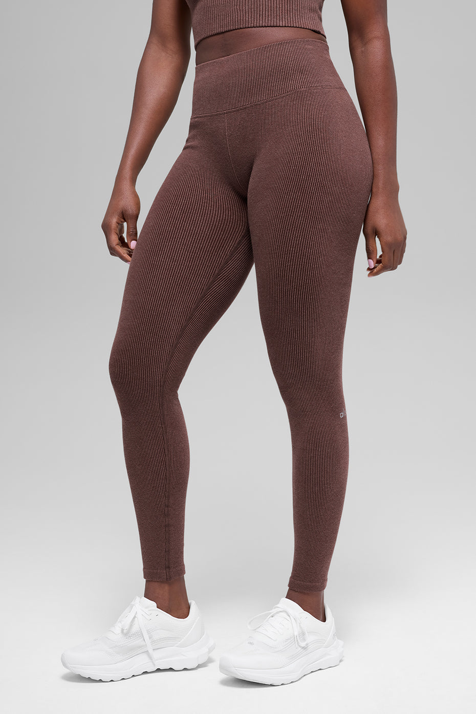 Seamless High-Waist Two Tone Rib Legging - Brownstone Heather--0