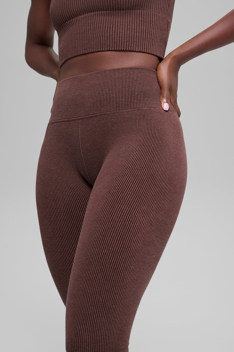 Seamless High-Waist Two Tone Rib Legging - Brownstone Heather--1