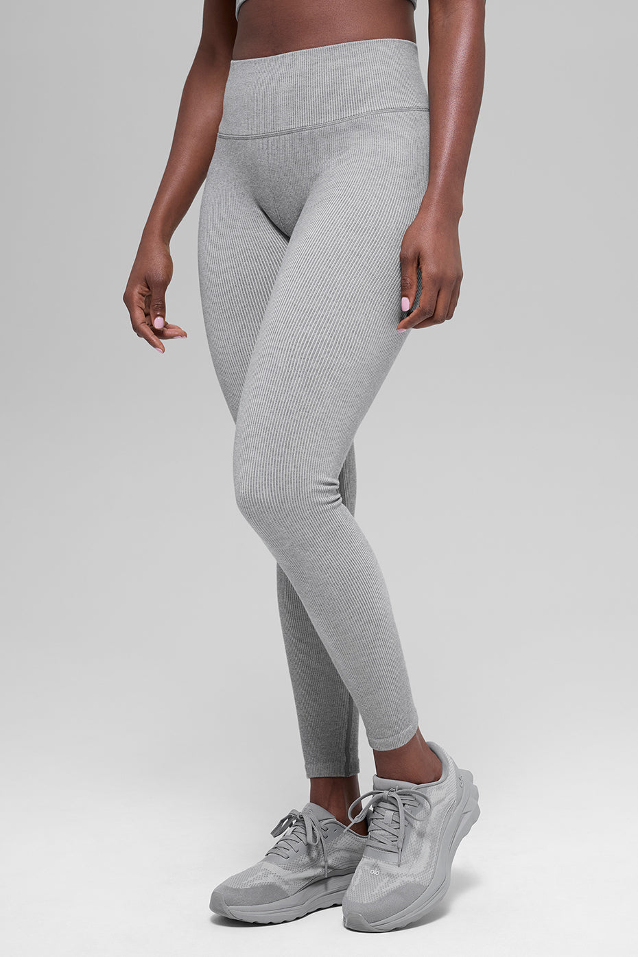 Seamless High-Waist Two Tone Rib Legging - Light Misty Grey Heather--2