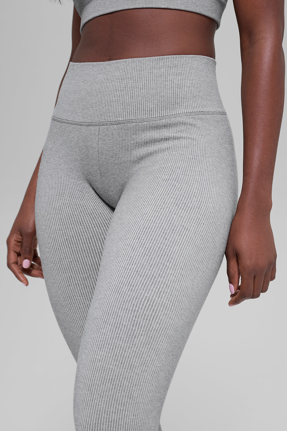 Seamless High-Waist Two Tone Rib Legging - Light Misty Grey Heather--0