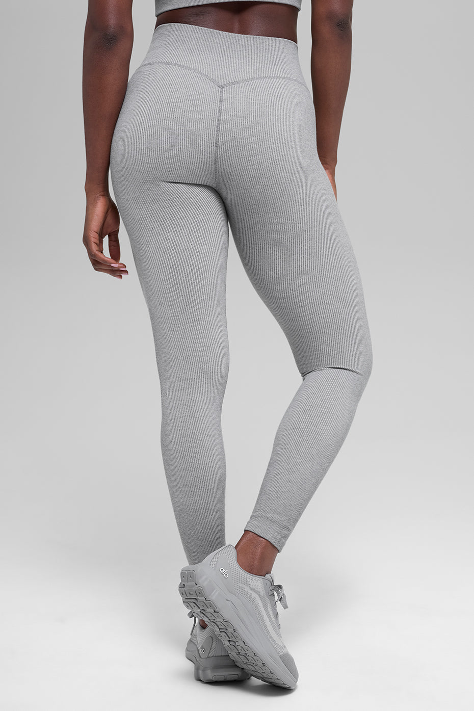 Seamless High-Waist Two Tone Rib Legging - Light Misty Grey Heather--3