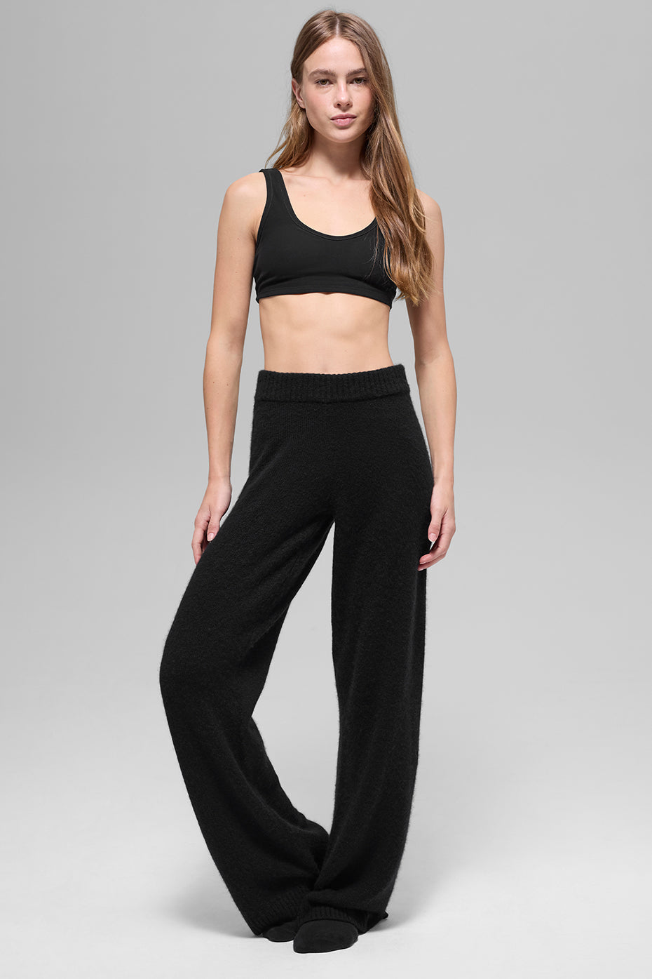 Wool Cashmere High-Waist New Class Wide Leg Pant - Black--4