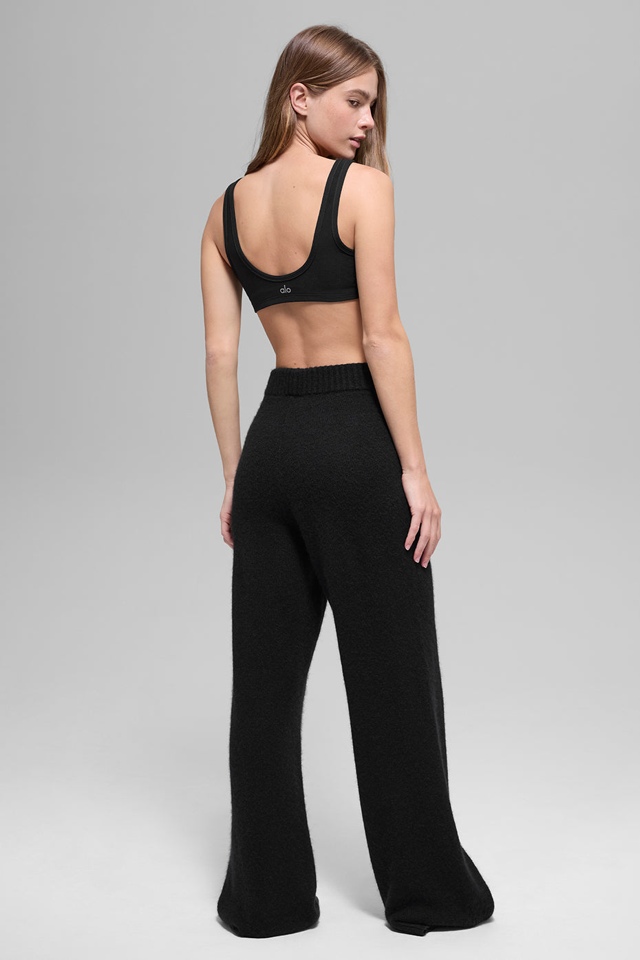 Wool Cashmere High-Waist New Class Wide Leg Pant - Black--2