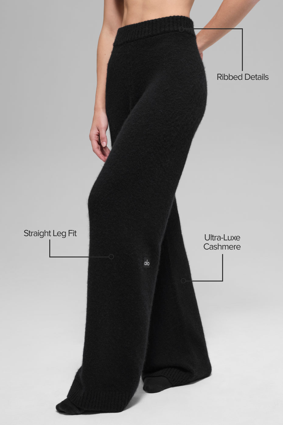Wool Cashmere High-Waist New Class Wide Leg Pant - Black--1